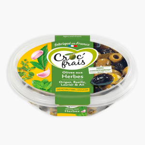 Croc'Frais - Olives vertes et noires dénoyautées aux herbes (200g) Croc'Frais - Olives vertes et noires dénoyautées aux herbes (200g)