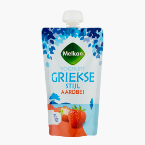 Melkan Griekse stijl pouch aardbei 200g