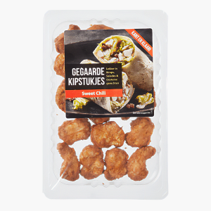 Kips Gegaarde kipstukjes sweet chili 150g