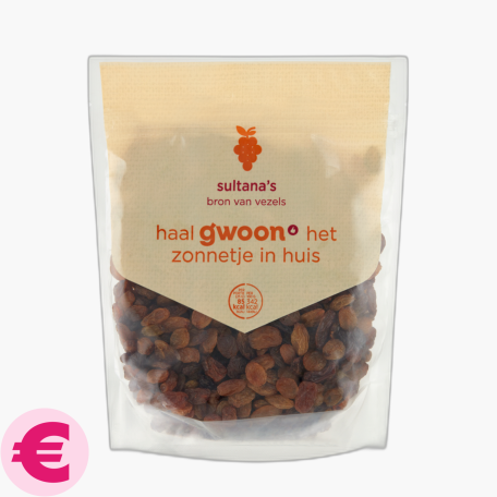 G'woon Sultana Rozijnen 375g. G'woon Sultana Rozijnen 375g.
