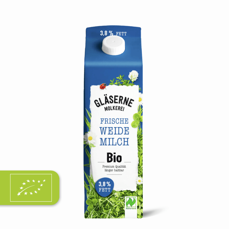 Gläserne Molkerei Bio Frische Weidemilch 3,8% Fett. 1l