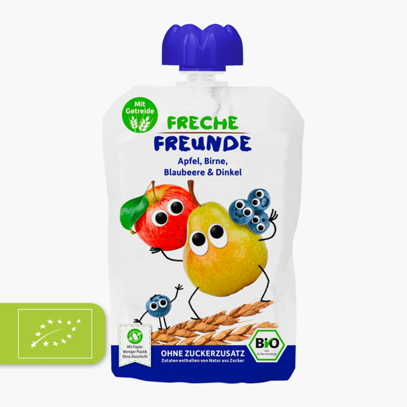 Freche Freunde Bio Apfel, Birne, Blaubeere & Dinkel 100g