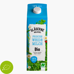 Gläserne Molkerei Bio Frische Weidemilch 1,5% Fett. 1l