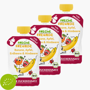Freche Freunde Bio Quetschie Banane, Apfel, Erdbeere und Himbeere 100g x3