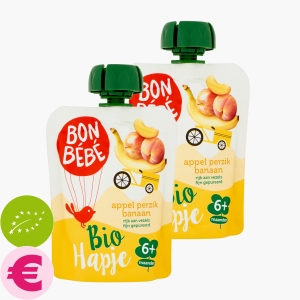 Bon Bebe Fruithapje Appel Perzik Banaan 6M Bio 90g 2x