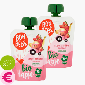Bon Bebe Fruithapje Appel Aardbei 6M Bio 90g 2x