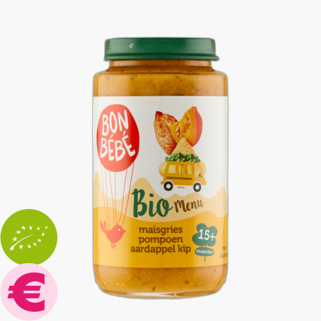 Bon Bebe Mais Pompoen Aardappel Kip 15m 250g Bio Bon Bebe Mais Pompoen Aardappel Kip 15m 250g Bio