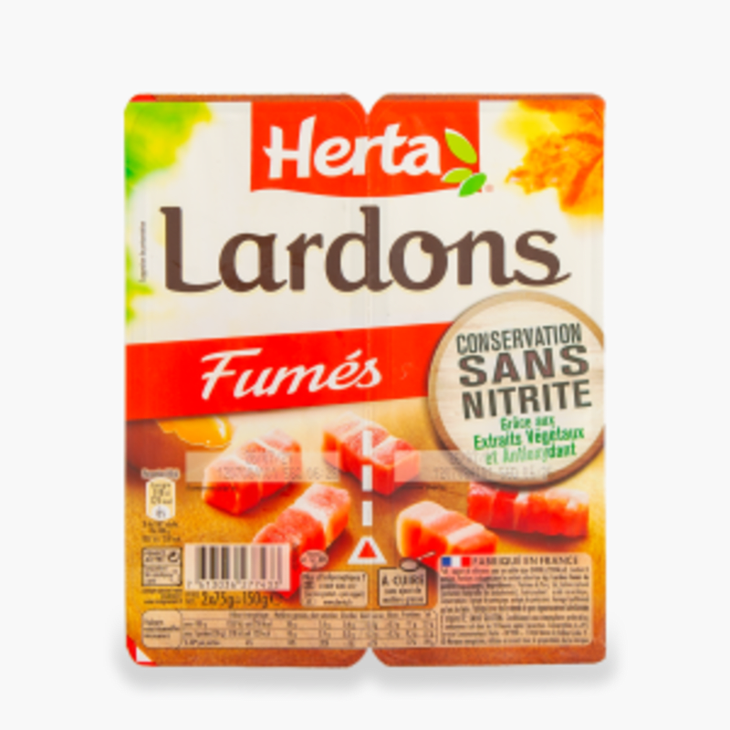 Herta - Lardons fumés sans nitrite - Viande origine UE (2x75g)