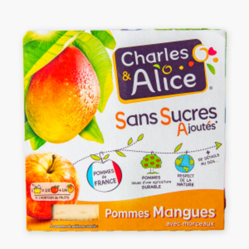 Charles & Alice - Compote pomme mangue sans sucres ajoutés (4x100g)