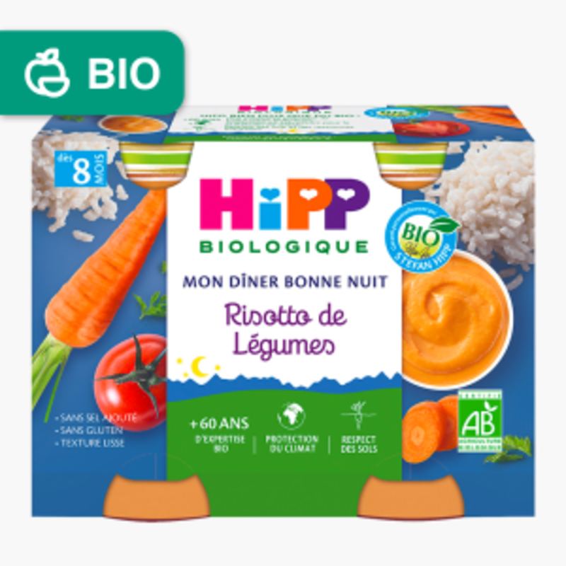 Dès 8 mois - Hipp biologique Risotto de légumes (2x190g)