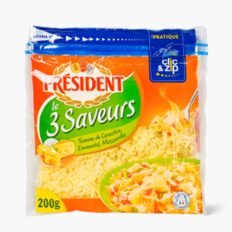 Râpé 3 saveurs tomme de caractère, emmental, mozzarella - Président (200g)