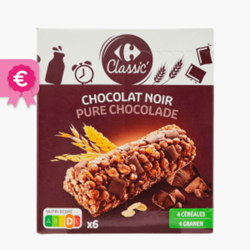 Carrefour - Barres chocolat noir x6 (126g)