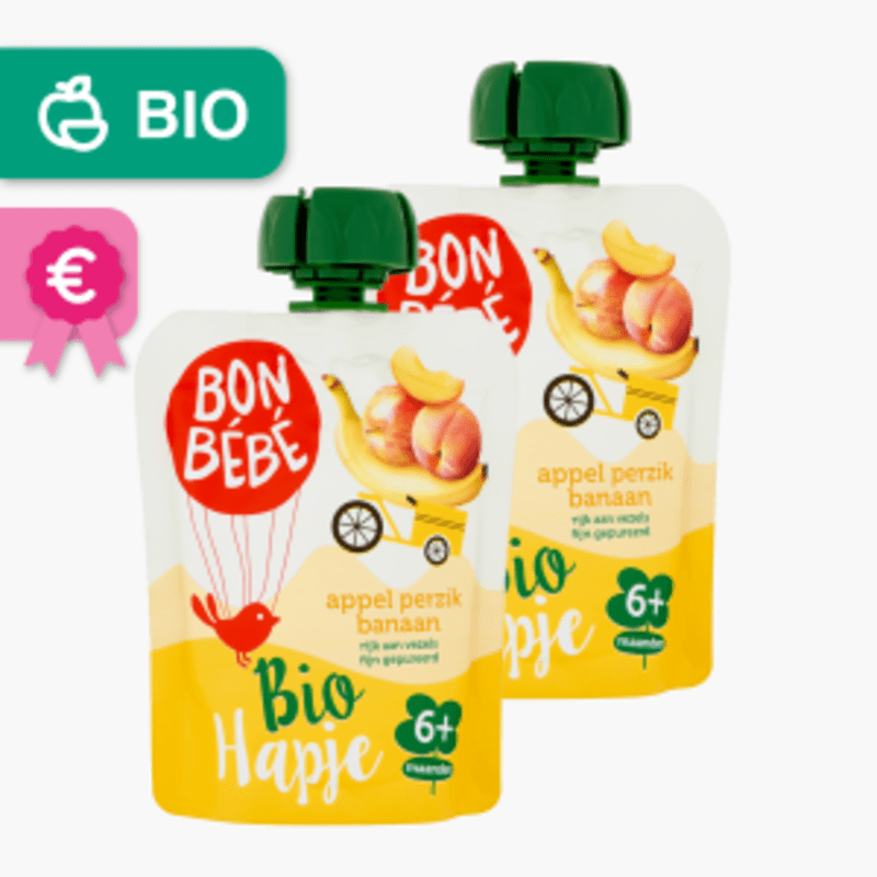 Bon Bebe Fruithapje Appel Perzik Banaan 6M Bio 90g 2x