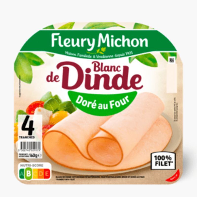 Blanc de dinde doré au four - 4 tranches - Fleury Michon (80g)