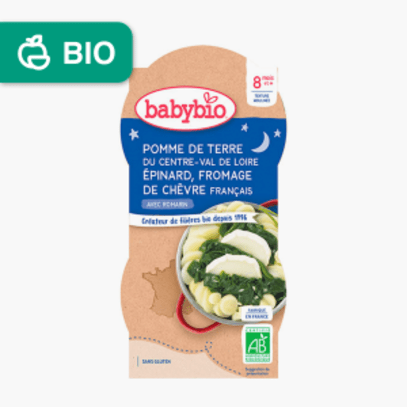 Dès 8 mois - Babybio Bols Pomme de Terre Epinard Chèvre (2x200g)