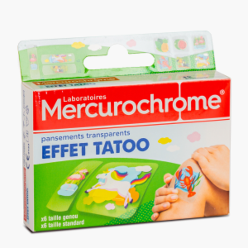 Mercurochrome - Pansements transparents pour enfants effet tatouage (x12)