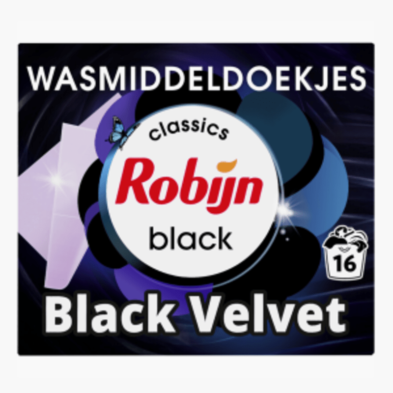 Robijn Wasmiddeldoekjes Zwart 16st.