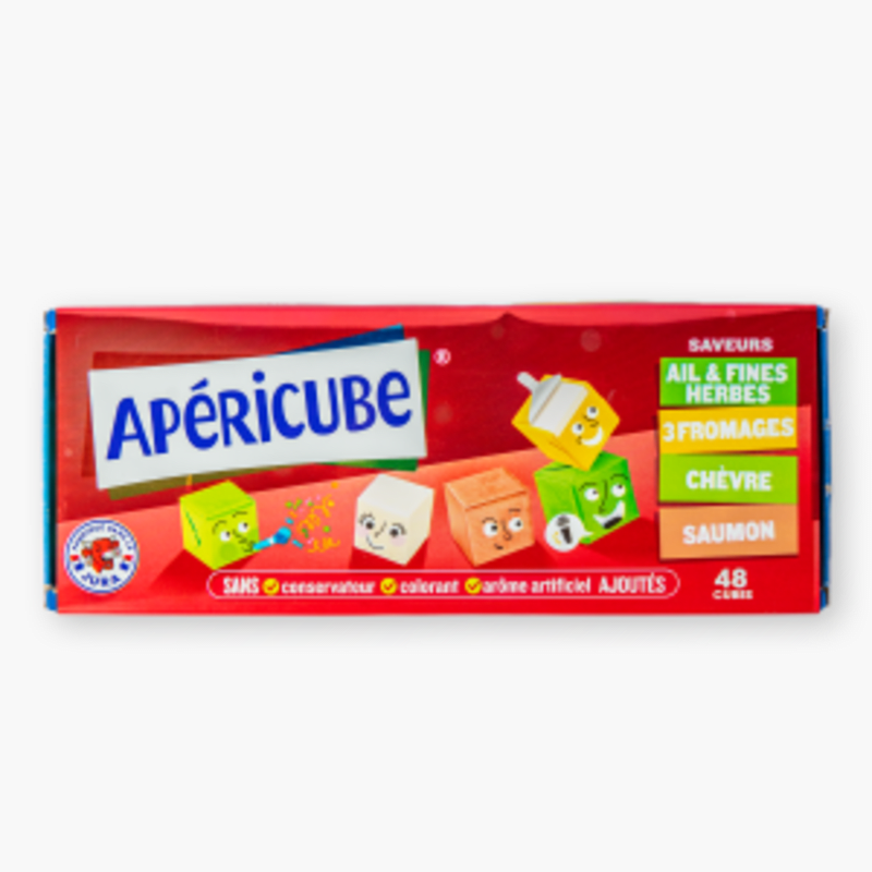 Apéricube - 48 cubes saveurs ail et fines herbes, 3 fromages, chèvre, saumon (250g)