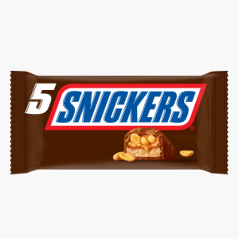 Snickers - Pack x5 barres chocolatées nappage caramel et cacahuètes (250g)