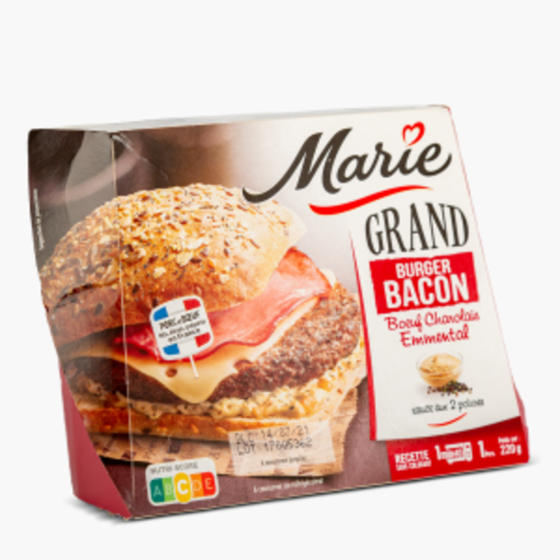 Marie - Grand burger bacon, boeuf charolais et emmental (220g)