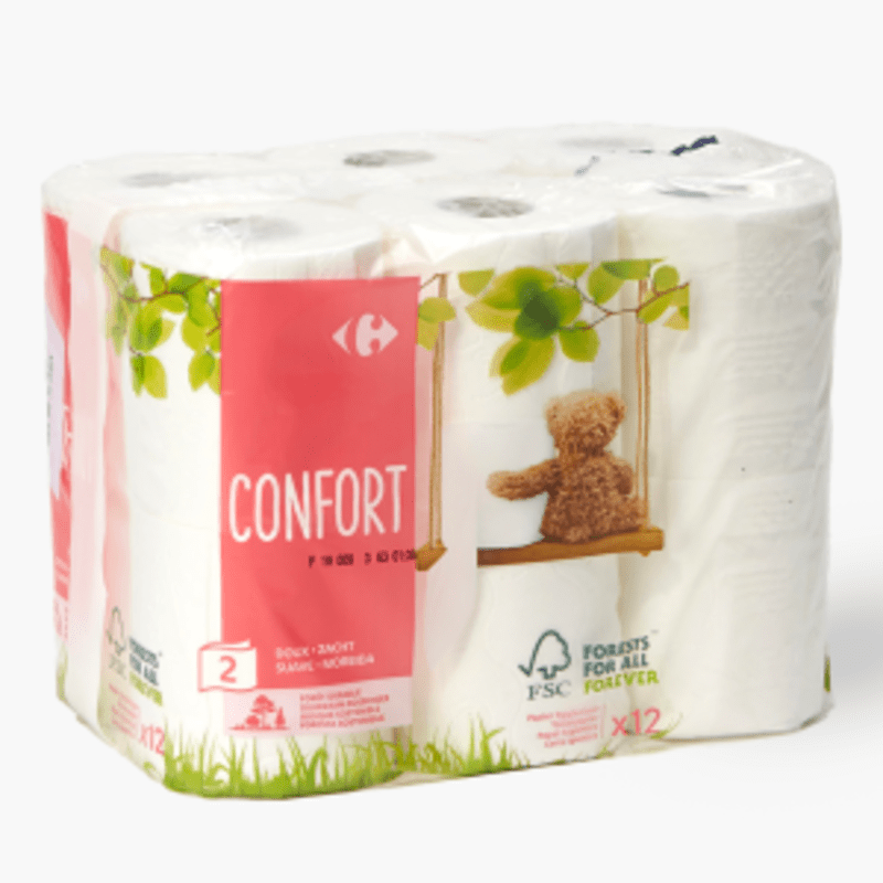 Carrefour - Papier toilette confort doux rose (x12)