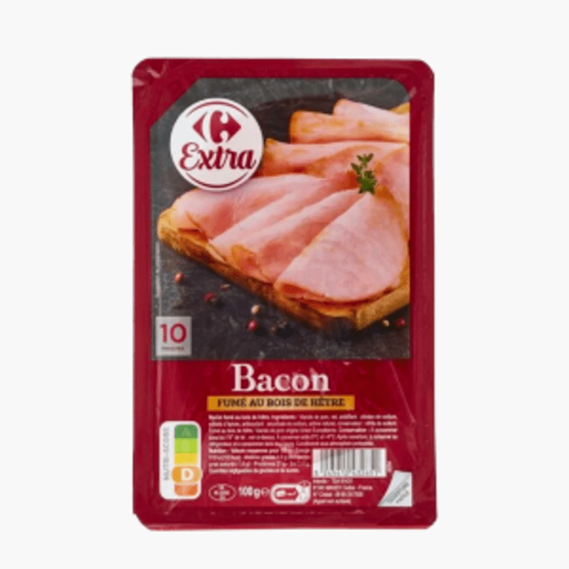 Bacon fumé - 10 tranches - Carrefour (100g)