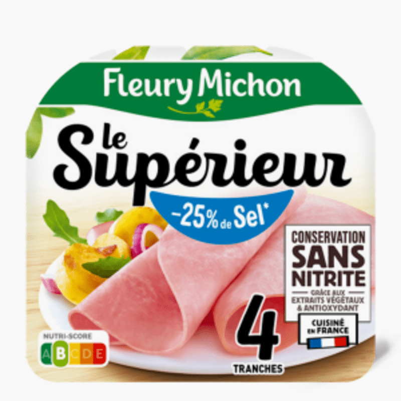 4 tranches - Jambon cuit supérieur -25% de sel - Fleury Michon (160g)