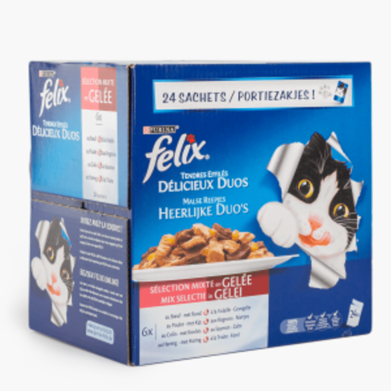 Purina Félix - Pâtée pour chat délicieux duos en gelée mixte viandes/poissons (24x100g)