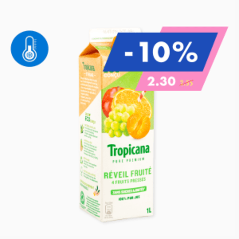 Tropicana - Réveil fruité - Pur jus d'orange, mandarine, raisin blanc & pomme (1l)