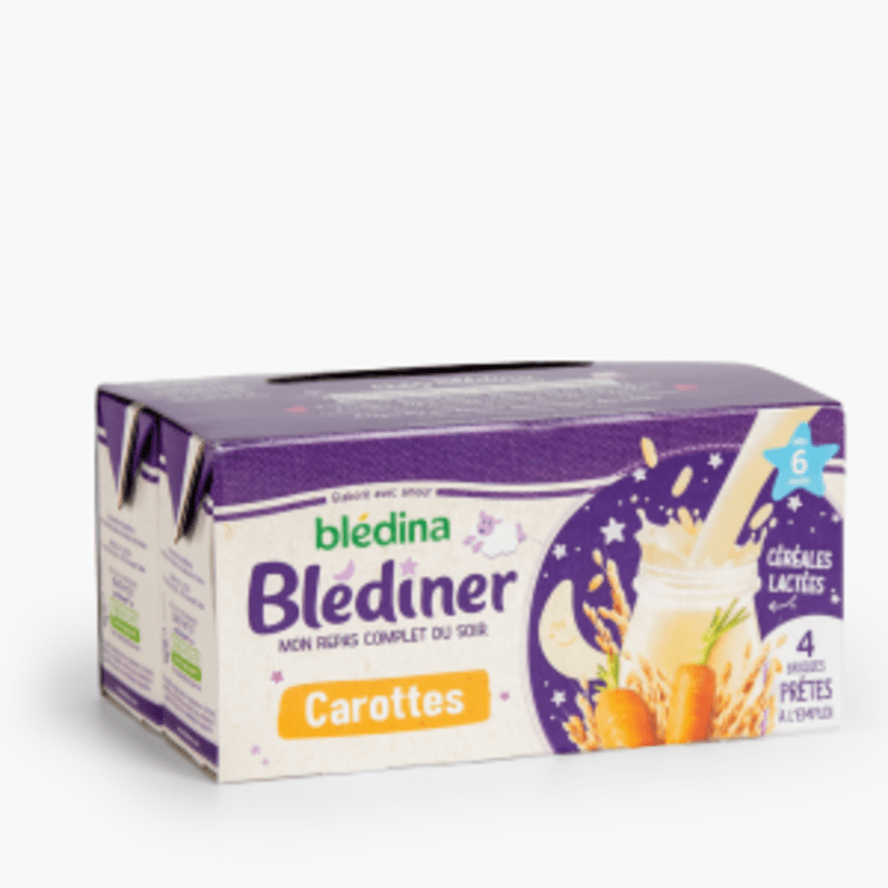 Dès 6 mois - Blédina Briques Lait & Céréales Blédiner saveur carotte (4x250ml)