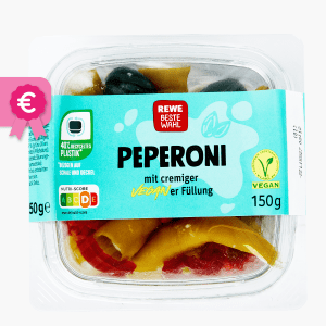 Rewe Beste Wahl Vegan Peperoni Gefüllt 150g Rewe Beste Wahl Vegan Peperoni Gefüllt 150g