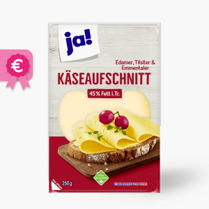 Ja! Käseaufschnitt 40-45% Fett i. Tr. 250g Ja! Käseaufschnitt 40-45% Fett i. Tr. 250g