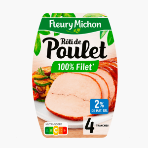 Rôti de poulet cuit - 4 tranches - Fleury Michon (160g)