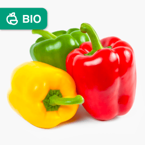 Trio de poivrons Bio (rouge, vert et jaune) (Hollande) Trio de poivrons Bio (rouge, vert et jaune) (Hollande)