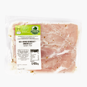Bio Hähnchen Innenbrustfilet mariniert Joghurt Knoblauch ca. 350g Bio Hähnchen Innenbrustfilet mariniert Joghurt Knoblauch ca. 350g