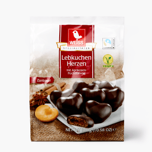 Weiss Gefüllte Lebkuchen-Herzen Zartbitter 300g Weiss Gefüllte Lebkuchen-Herzen Zartbitter 300g