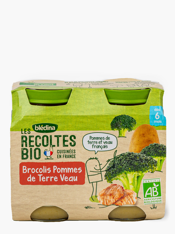 Dès 6 mois - Blédina Bio Petit pot Brocolis Pomme de terre Veau (2x200g)  commandez en ligne avec Flink !