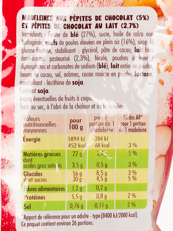 Madeleines pépites de sucre LE STER : le paquet de 20 - 250 g à