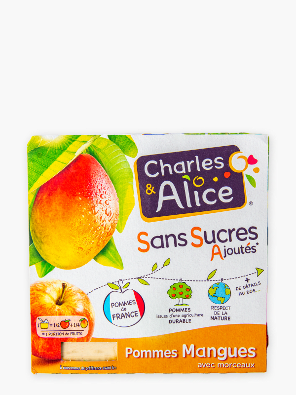 Charles & Alice - Compote pomme mangue sans sucres ajoutés (4x100g)  commandez en ligne avec Flink !
