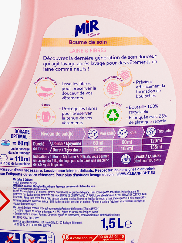 Mir - Lessive liquide laine & délicat 25 doses (1,5L)