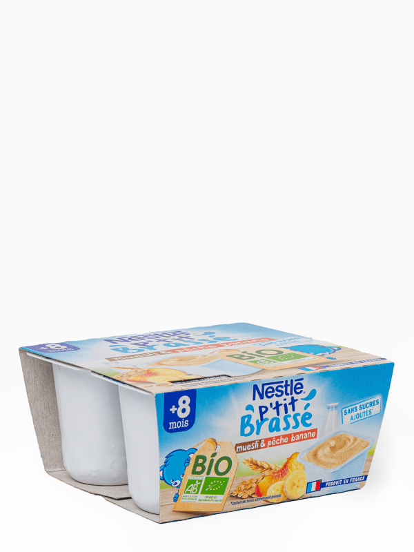 Dès 6 mois - Nestlé Dessert P'tit Brassé Nature Bio (4x90g) commandez en  ligne avec Flink !