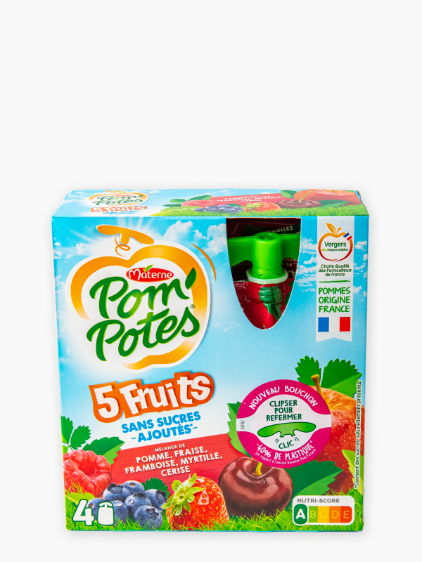 Pom'Potes pomme/framboise sans sucres ajoutés BIO, Materne (4 x 90 g)