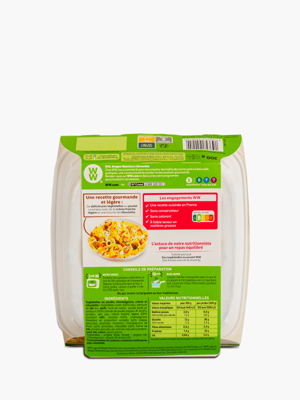 Weight Watchers - Tagliatelles au poulet, champignons, crème et ciboulette  (300g) commandez en ligne avec Flink !