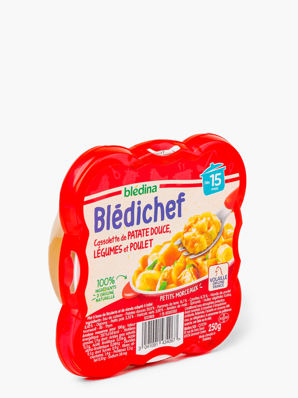 Dès 15 mois - Blédina Cassolette de patate douce, légumes et poulet  Blédichef (250g) commandez en ligne avec Flink !