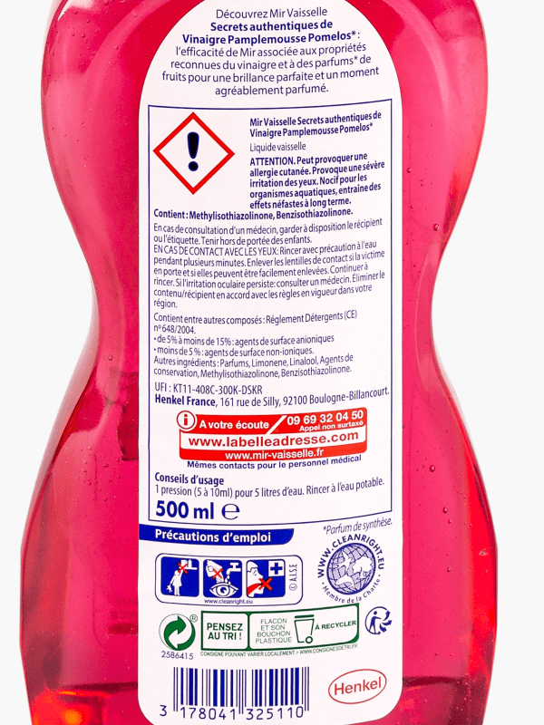 Mir - Liquide vaisselle bicarbonate orange (500ml) commandez en ligne avec  Flink !