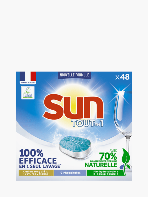 Sun Tablettes Lave vaisselle Tout en un Citron Ecolabel, 24 Tablettes