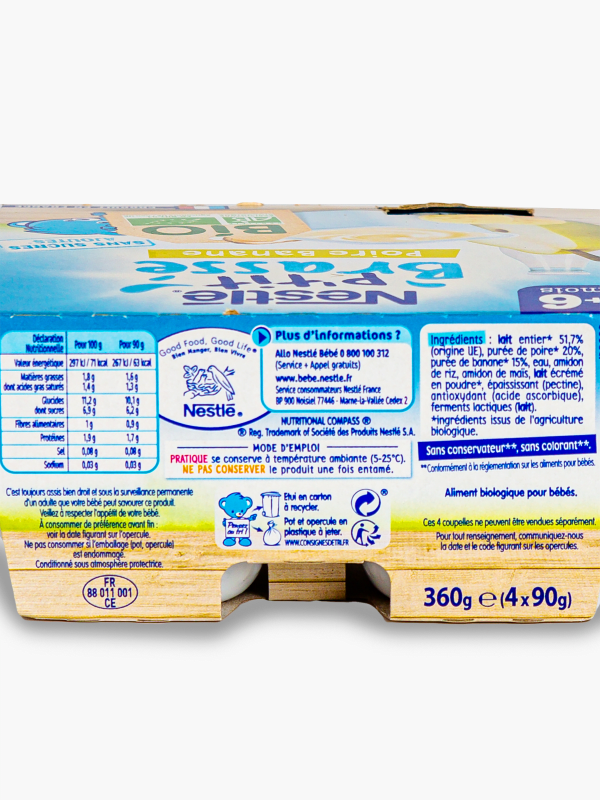 France Bébé Nutrition Brassés Yaourt Pomme Poire Bio 4 x 100g