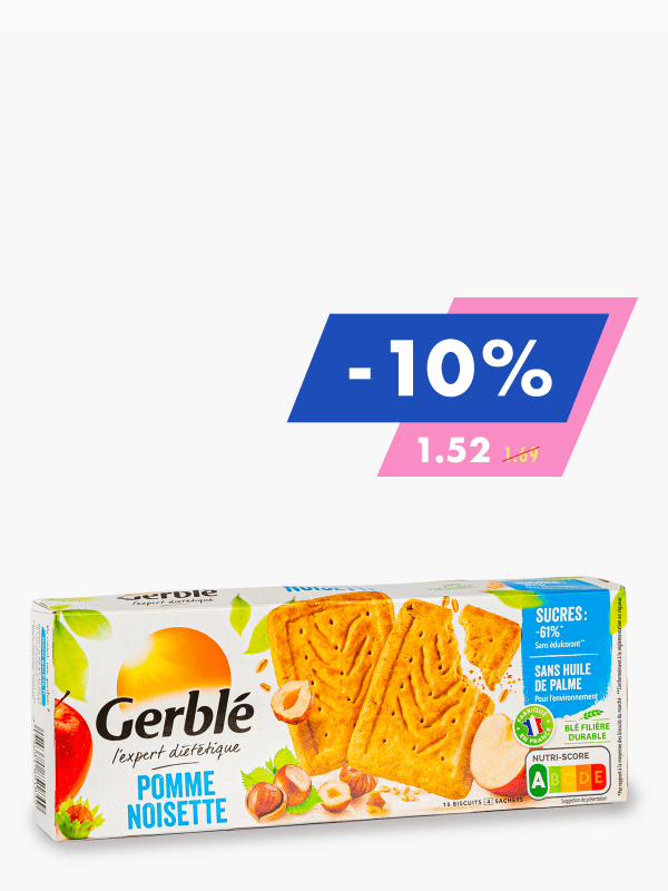 Gerble - Biscuits pomme noisette sucre réduit (x16) commandez en ligne avec  Flink !