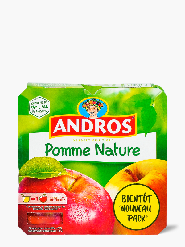 Compote pomme nature, Andros (4 x 100 g)  La Belle Vie : Courses en Ligne  - Livraison à Domicile