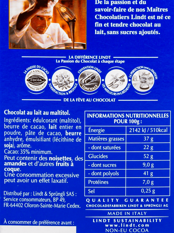 Lindt - Tablette de chocolat au lait sans sucres ajoutés (100g) commandez  en ligne avec Flink !